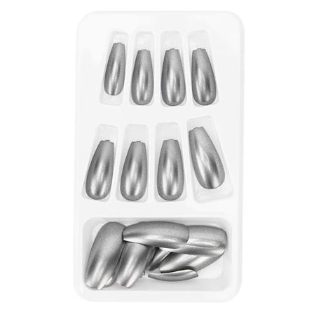 24 stk Blanke Kunstige Negl Full Cover Metallic Speileffekt Falske Tånegl Fingernegler for Kvinner Jenter Fingertype
