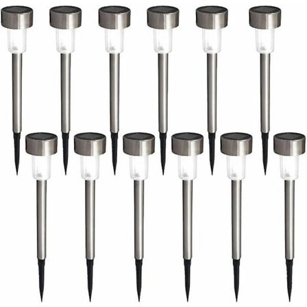 Set med 12 LED-solcellslampor för utomhusbruk I 55 mm I IP44 I automatisk till/från I trädgårdsbelysning I trädgårdsbelysning med stolpe I 