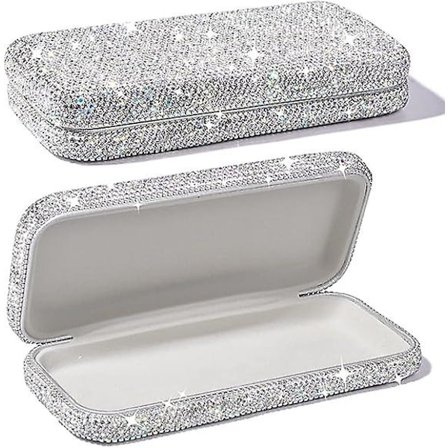 Briller Etui, Bling Krystal Rhinestone Solbriller Holder Hard Shell Beskyttende Stor Brille Etui Opbevaringsboks Til Briller Solbriller