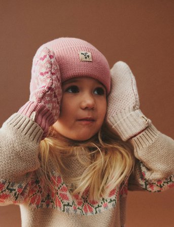 Wheat Jacquard Mittens Haansi - Pink - L