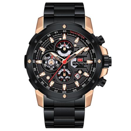 Mini Focus Business Casual Mmen's Watch Vandtæt Quartz Ur med Stålbånd 0401g(Sort Rose)