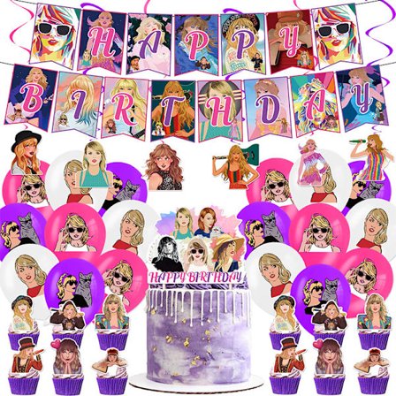 Taylor Swift tema bursdagsfest dekorasjon støpt fan jente fest bursdag fest trekk flagg kake innsats ballong spiral