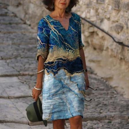 Kvinnor Halv Ärm Summer Beach Sundress V-ringad Miniklänning