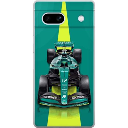 Yhteensopiva Puhelinkuori Google Google Pixel 7a Aston Martinin Formula 1 -auto vihreässä kilpailumuotoilussa, jossa on moderni studiosentuntma