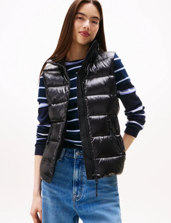 Tommy Jeans Tjw Slim Zip Print Down Vest - Black - XS