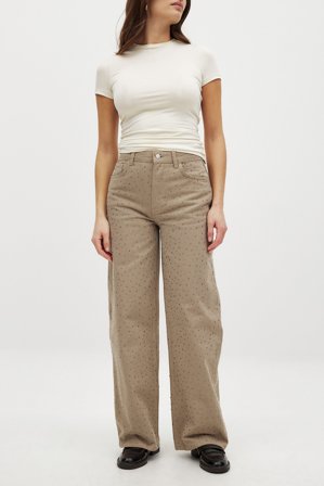 NA-KD x Zoe Liss Jeans mit Strass - Jeans mit geradem Bein - Beige - EU 34