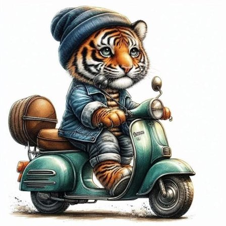 Djur på Moped Affisch A4