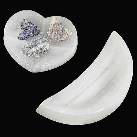2 st Selenit Kristallskål 7 cm Mån Selenit Skål 6,35 cm Hjärta Selenit Skål Ren Selenit Smudge Skål Naturlig Selenit Kristallhållare för C