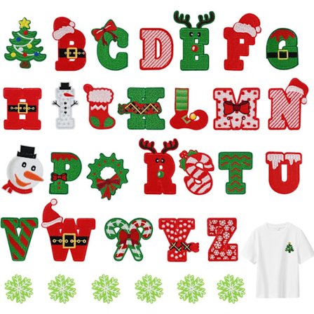 32 stk jule strykejern på lapper, bokstav broderi stoff applikasjon