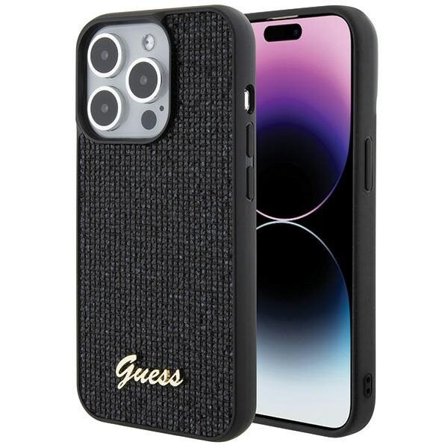 Guess Disco Metal Script-etui for iPhone 15 Pro - svart