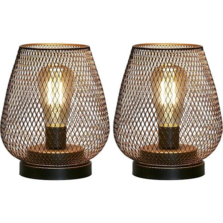 Sett med 2 metallbur bordlampe batteridrevet, trådløs aksentbelysning med LED Edison-stil lampe for soverom bryllup fester