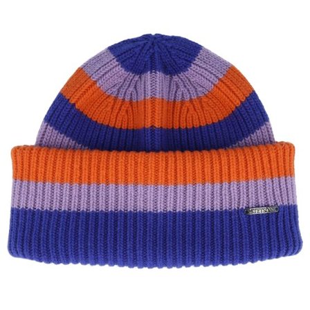 Stetson - Multi cuff Beanie - Beanie Stripes Wool Freestyle Royal/Lilac/Orange Cuff @ Hatstore