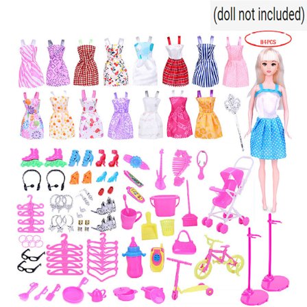 114PCS sett: 98 tilbehør + 16 skjørt Barbie dukke tilbehør t
