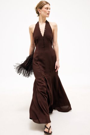 NA-KD Halterneck Button Front Maxi Dress - Halterneck kjole - Brun - EU 36