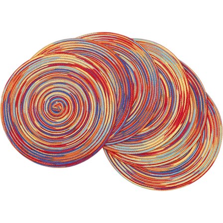 Runde Flettede Plassmatter Sett med 6 Bordmatter Fargerike Plassmatter for Spisebord Feriefestdekor (Regnbue Rød, 6)