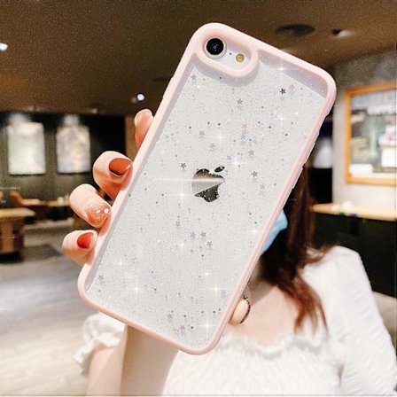 Kompatibel med iPhone 7/8/SE 2020/SE 2022 Cover til Piger, Blødt Slim Fit Fuld Beskyttende Sødt Klart Glitrende Bling Stjerne Telefon - Pink