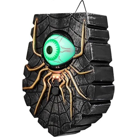 Halloween-koriste, Halloween-ovikello, kummitusovikello animoidulla silmämuna Halloween-sisustus pelottavalla äänellä - vihreä (hämähäkki-vihreät 