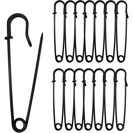 30 stk. 7,5 cm sikkerhedsnåle - til tøj, læder, lærred, tæpper, håndværk, nederdele, kilte - Ekstra store kraftige sikkerhedsnåle - Sort