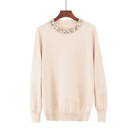 Damstickad Höst-vintertröja Pärlformad tröja med rund hals Slim Fit All-Match Bottom Top Apricot 56*56*36cm