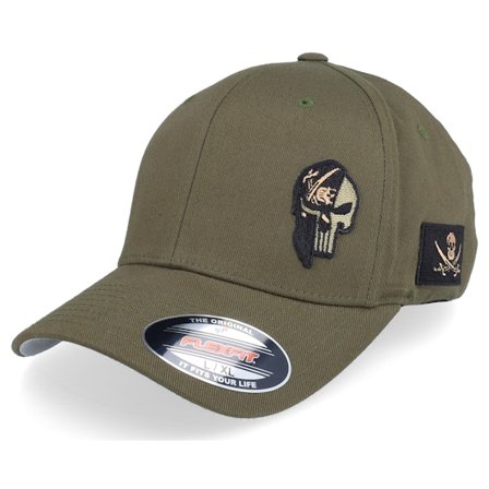 Army Head - Vert flexfit Casquette - Pirate Army Skull Olive Wooly Combed Flexfit @ Hatstore