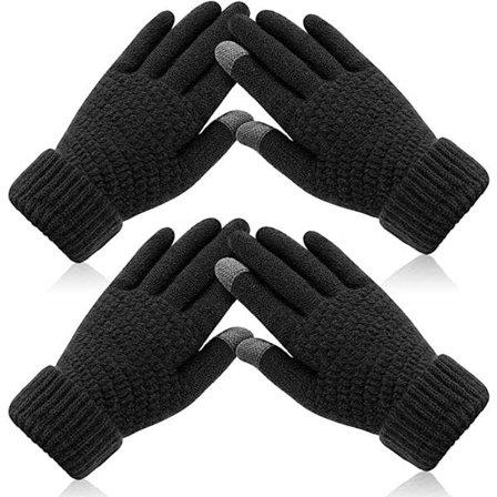 Vinterhansker for menn 2-pakning svarte varme myke med berøringsskjerm og elastiske mansjetter kompatible med kalde værforhold