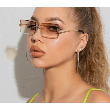 Retro Rimless Rectangle Women Sunglasses Alloy Frame UV400 Gradient Sun Glasses