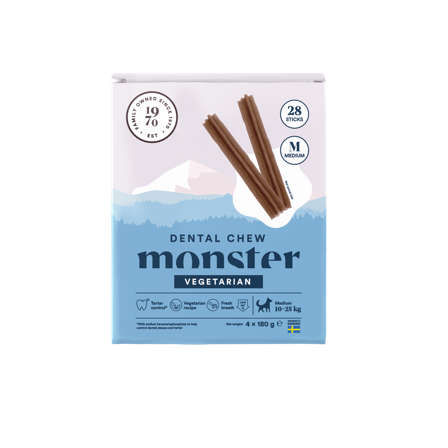 Monster Pet Food - Dog Dental Chew Vegetarian Medium Month 28 stk. 720 g - Hund - Hundegodbiter & tyggebein - Dental tyggebein & tanntyggebein - 