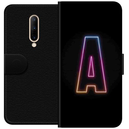 Kompatibel Tegnebogsetui til OnePlus OnePlus 7 Pro Minimalistisk neonbogstav A i regnbuefarvet lys mod sort baggrund i moderne typografisk stil