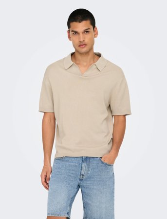 ONLY & SONS Onsadrian Reg 12 Ss Contrast Polo Knit - Cream - XL