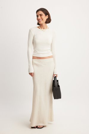 NA-KD Linen Mermaid Shape Maxi Skirt - Tøj i linen - Beige - EU 40