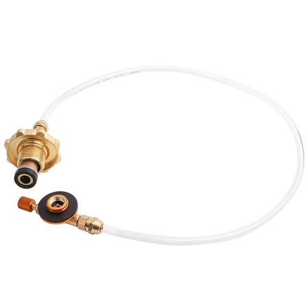 LPG-kaasupullosovitin ulkokäyttöön tarkoitettuun retkikeittimeen, litteän säiliön liitin