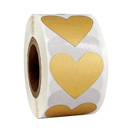 300/rulle Hjerte Stickers Kraft Papir Klæbende Etiketter Scrapbooking Gyldne