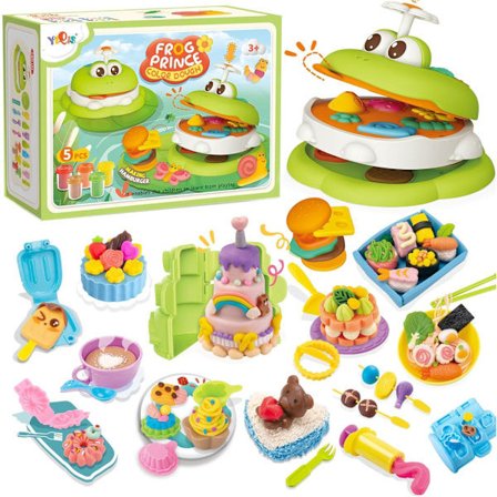 Kitchen Creations Leksaksmat Set för Barn. Förskolematlagningslera Set för Barn, Present till Pojkar & Flickor 50 Verktyg, 5 Sammansatta Färger