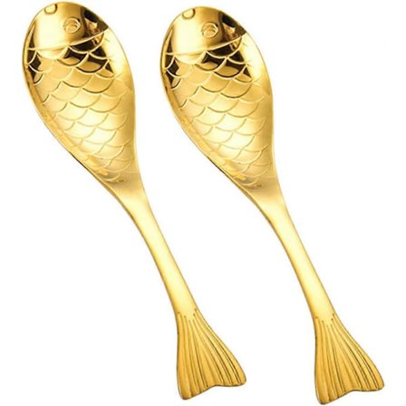 2 stk. tegneserie fiskeske hjemmeske budding ske serveringsskeer rustfrit stål lille børneservice