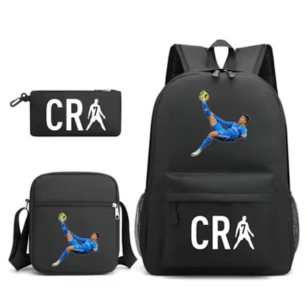 Ny CR7 Rygsæk 3-delt Student Skoletaske Canvas Lynlås Laptop Taske