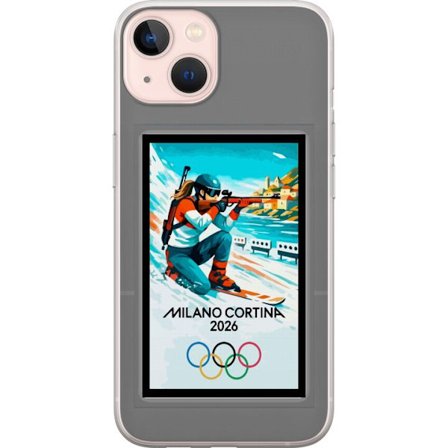 Kompatibelt Mobildeksel til Apple iPhone 13 mini Retroplakat Cortina Milano 2026 med fjell, vintersportsutøvere, italienske trikolor, Milano-katedrale