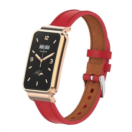 Rött Mikrofiberläder Klockarmband kompatibelt med Xiaomi Mi Band 7 Pro