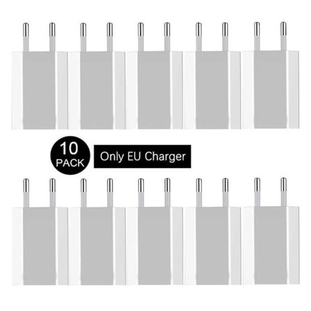 10 Pack Laddare till iPhone / Samsung 5V / 1A mfl Vit