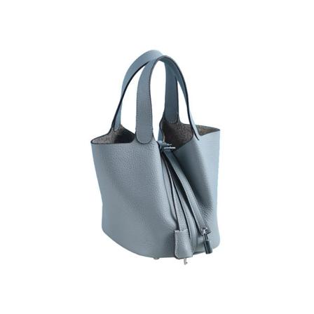 Kvinnor Läderhandväska Grönsakskorg Väska Tote Bag Handväska Kohud Bucket Bag Ins Linen blue