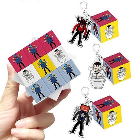 Skibidi Toalett Rubiks kube nøkkelring omkringliggende akryl anheng