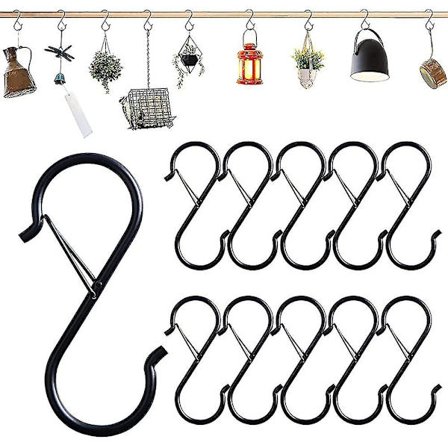 10-pakning S-kroker for oppheng Svart S-kroker Heavy Duty Metallkroker med sikkerhet