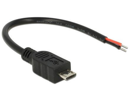Delock strømkabel - uisolert tråd til Micro-USB type B (kun strøm) - 10 cm