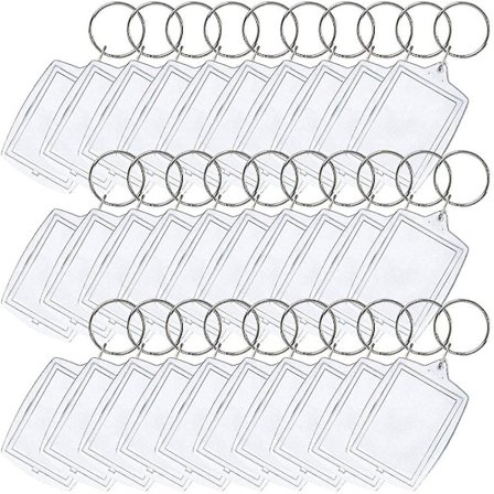 100 stk. Klar Akryl Dobbeltsidet Blanke Foto Nøgleringe med Splitsring til Håndværk, Gave til Familie