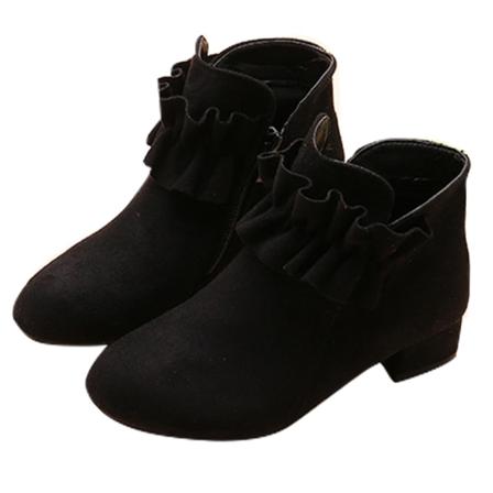 Girl Zipper Chelsea Boot Rund Toe Chunky Heel Faux Mocka Skor