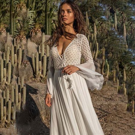 Spets ihålig trumpetärm strandklänning semester lång kjol bikini