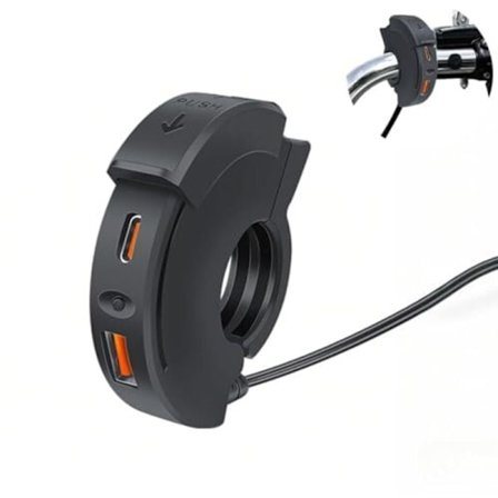Moottoripyörän USB-laturi 48W 2 porttia QC3.0 18W PD3.0 30W kytkimellä IP65 USB-C -liitäntä 12-24V nopea lataus yhteensopiva puhelimen GPS-kameran 