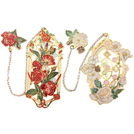 2-pack Ros Metall Bokmärken, Vacker Röd och Vit Blommig Design för Bokälskare