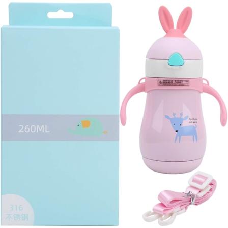 Baby isoleringsmugg, söt sippy-flaska i rostfritt stål för spädbarn med handtag och tejp (rosa) Pink 260ml