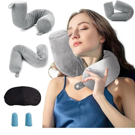 Travel Pillow, Memory Foam Neck Pillow, Can Be Shaped Arbitrarily for Side Sleeping, Neck Pillow for Airplane, Car, Train