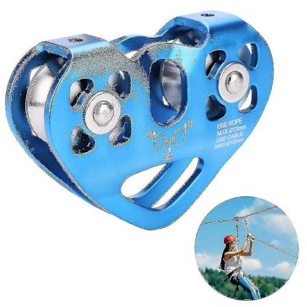 Tandem Speed Dual Trolley Rescue Climbing Dual Pulley Med Ball Bearing Rock/ Single Pulley Aluminium Fixed Eye Climbing Pulley--Blå
